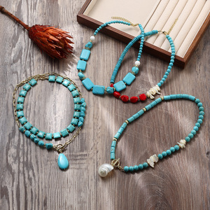 Bijoux turquoise Colliers ras du cou en argent et perles Collier pliable Boho - Product Image 5
