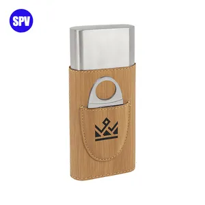 Portasigari personalizzati Humidor per sigari da viaggio portatile in similpelle con Logo inciso al Laser personalizzato con tagliasigari