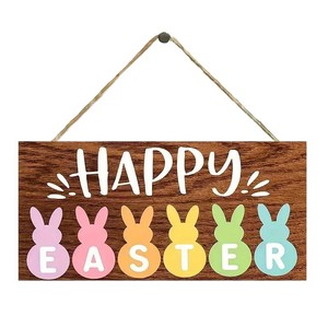 <b>Happy</b> <b>Easter</b> Bunny Wooden <b>Sign</b> Decor Indoor Outdoor <b>Easter</b> Decoration Rectangle MDF Material Colorful Bunnies Party Gift - Product Image 5