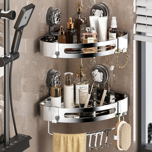 Étagère de salle de bain chromée à fixation murale avec ventouses, organisateur compact à un seul niveau pour rangement sous la douche - Product Image 2