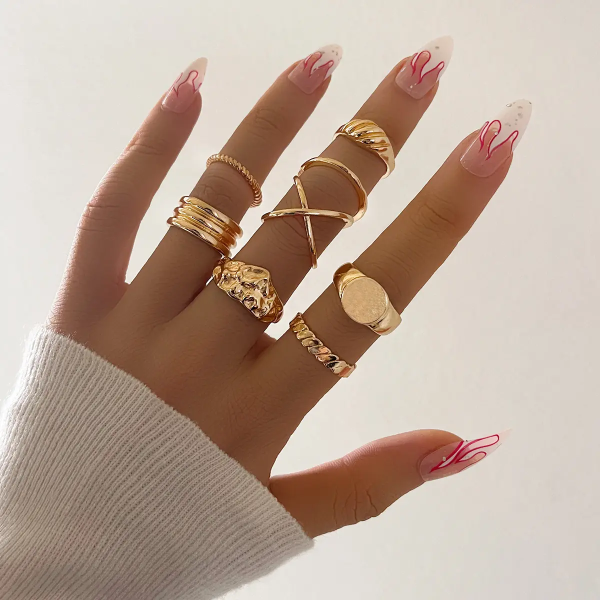 Mode Unregelmäßiger Ring Metall Knöchel Ring Elegantes Outfit 8 teile/satz Damen Schmuck Großhandel
