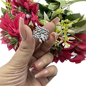 Wholesale Leaf <b>Silver</b> Plated <b>Ring</b> Vintage <b>Adjustable</b> Feather Brass <b>Ring</b> For Women - Product Image 1