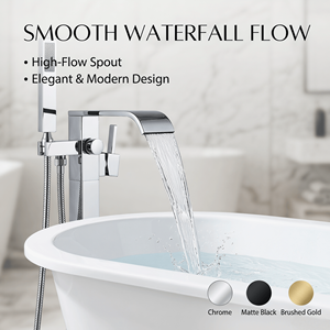 Robinet de <span class=keywords><strong>baignoire</strong></span> sur pied, mitigeur de <span class=keywords><strong>baignoire</strong></span> à poser au sol, douchette à main, barre coulissante, ensemble de <span class=keywords><strong>douche</strong></span> pluie moderne, finition polie céramique et acier inoxydable - Product Image 2