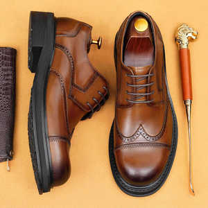 Zapatos de Vestir Negros de Cuero Genuino Británico Elegantes de Último Diseño 2026 para Hombre, con Punta en Pico, Plantilla de Cuero Casual Antideslizante con Resorte - Product Image 1