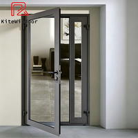 Porte à battant en aluminium à haute efficacité énergétique avec verre isolant pour l'extérieur résidentiel, résistance aux intempéries