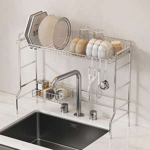 Kitchen Countertop <b>Dish</b> Drain Storage Rack 304 Stainless Steel Rust-Proof Cutlery Organizer Double Includes Chopstick Basket - Product Image 4