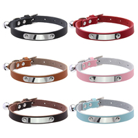 Kalung Kulit Sapi Asli Modern Sederhana Tahan Lama untuk Hewan Peliharaan dengan Label Nama Terukir, Pelat Baja Anti Karat untuk Anjing Kucing, Lonceng DIY, Lembut
