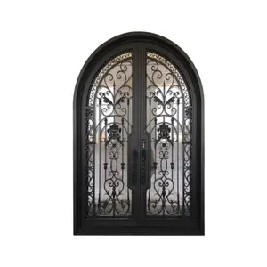 Hot Sale Luxury Garden Main Door Designs Arch metal Wrought Iron Gate with Glass Home Designs