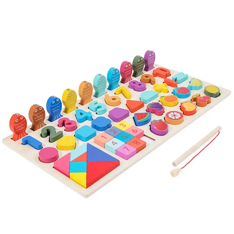 Tableau logarithmique en bois calculant puzzle de pêche magnétique jouets cognitifs d'illumination pour enfants