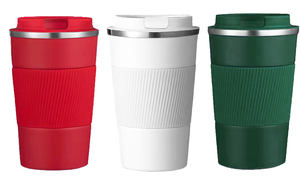 Pour <span class=keywords><strong>Amazon</strong></span> Top Seller 18/8 Gobelet de luxe en acier inoxydable 350ml/500ml Tasse à café isolée avec étui en silicone et couvercle rabattable - Product Image 2