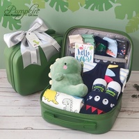 Coffret Cadeau Bébé Garçon Dinosaure Rayé Dessin Animé Adorable – Ensemble Multi-Pièces en Coton avec Chaussures et Peluche – Style Europe-Amérique pour Printemps-Été