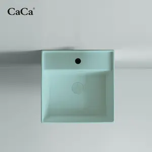 CaCa Green Colour Wall Hung Basin Half Pedestal Basin Good Quality Supplier Rectangular Hotel Bathroom