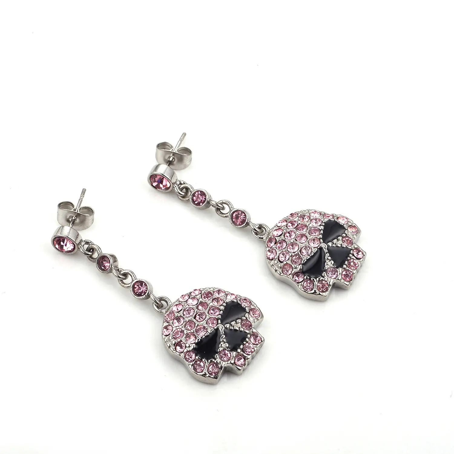 Nieuw Design Sda Sieraden Rvs Drop Oorbellen Skelet Roze Wit Kristal Mode Oorbellen