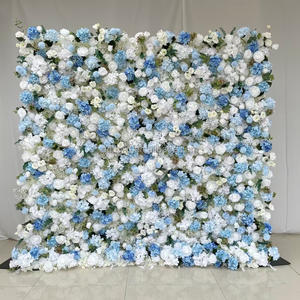 Rouleau mural de fleurs artificielles en soie L48 5D 8x8, bleu ciel clair, en tissu, pour toile de fond décorative de mariage et événements - Product Image 5
