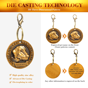 Factory Spot Bronze <b>Dog</b> <b>Tag</b> Three-dimensional Relief Engraved Pet <b>Tag</b> Anti Loss <b>Identity</b> <b>Dog</b> <b>Tags</b> With Chain - Product Image 2