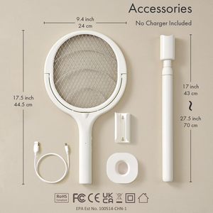 Raquette anti-moustiques rechargeable en ABS solide avec tête rotative et perche télescopique pour la vente en gros - Product Image 6