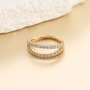 हॉट सेलिंग 14k ठोस गोल्ड हिंग सेगमेंट क्लिकर डबल-लेयर डिजाइन साइड इनले जिरकॉन नाक रिंग सेप्टम बॉडी वेडिंग गिफ्ट - Product Image 2