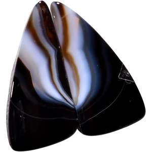 Par de Ágatas Negras Naturales con Banda, Forma de Corazón, 17+ Quilates, Pulimentadas para Joyería - Product Image 1
