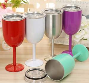 แก้วไวน์สุญญากาศสีดำทองขนาด 10 ออนซ์ แบบสองชั้น ผนังโลหะ พร้อมฝาปิด ทำจากสแตนเลส - Product Image 2