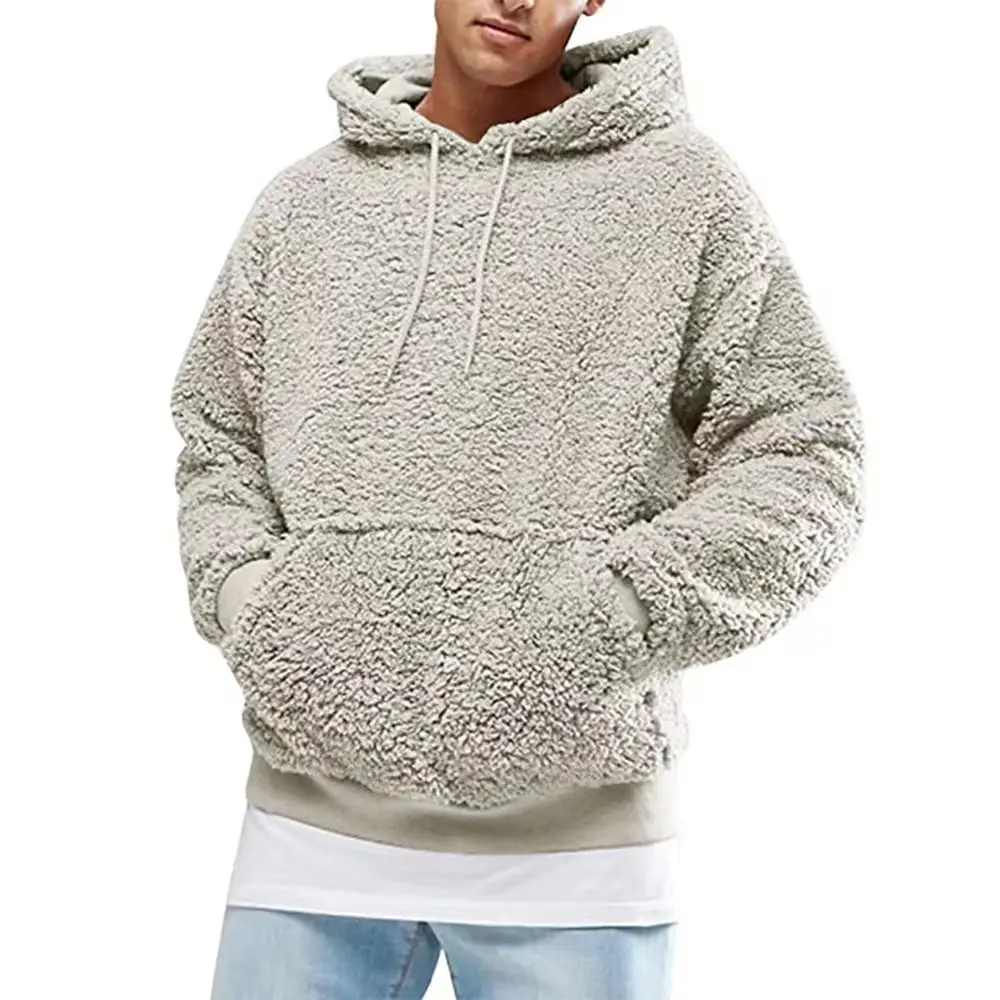 Men OEM pullover sherpa fleece hoodie customized wholesale warm fur jacket