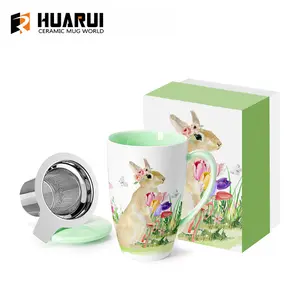 Huarui New Xương Cốc Nước Biểu Tượng Tùy Chỉnh Trung Quốc Mug Mùa Xuân Vòng Tasse Gốm Thỏ Mug Cho Phục Sinh Cup Dễ Thương