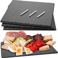 Lot de 4 Planches à Fromage en Ardoise 12 x 10 po, Assiettes en Pierre Noire, Plateaux à Charcuterie, Plateau de Service Gourmet, Présentoir à Fromage pour Sushi