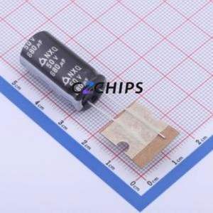 Condensateur électrolytique en aluminium à montage traversant NXQ50V680M12.5*25 5.0TP, D12.5xL25mm 680uF 20% 50V 2.5A - Product Image 1