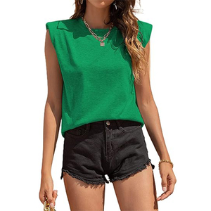 <span class=keywords><strong>Camiseta</strong></span> sin mangas con almohadilla para el hombro para <span class=keywords><strong>mujer</strong></span>, <span class=keywords><strong>camiseta</strong></span> informal de verano con cuello redondo - Product Image 3