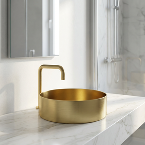 Évier de comptoir moderne en acier inoxydable doré de luxe pour le lavage des mains dans une villa, avec égouttoir, vasque ronde - Product Image 2