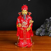 SHINNYGIFTS Artisanat Métallique Décoration Maison Bouddhisme Bouddhistes Émail Étain Plaqué Or Peinture 3D à la Main Figurine du Dieu de la Richesse