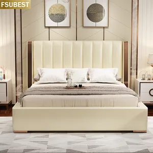 Tempat tidur mewah berlampu cama yatak letto letti bedden kamar tidur dasar furnitur untuk kembar matrimoniale set ganda 2 personnes