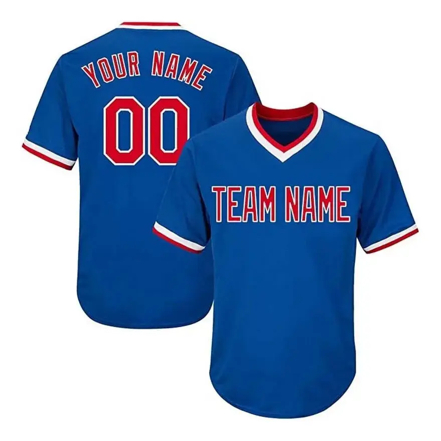 Wholesale royal blue custom design tackle twill stitched baseball jerseys t shirt