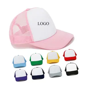 Cappello da Baseball sportivo a 5 pannelli promozionale sfuso a 14 colori cappello da camionista in rete di poliestere bicolore con schiuma a sublimazione in bianco traspirante