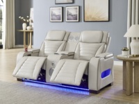 Sillón Reclinable para Cine en Casa, Asientos para Sala de Estar con Reclinación Eléctrica, Reposacabezas, Luz LED, Reposabrazos con Almacenamiento, Puerto USB y Tipo C, Beige
