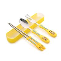 Cuillère, fourchette et baguettes en acier inoxydable avec manche en plastique écologique, avec boîte en plastique, sans BPA, non toxique, réutilisables