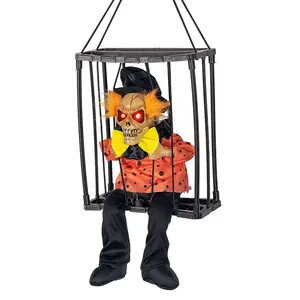 Halloween mainan gantung hantu penjara kandang hantu lampu listrik suara polos pakaian motif macan tutul