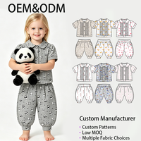 Ensemble 2 pièces personnalisé OEM ODM pour bébé et tout-petit, imprimé panda, col Peter Pan, haut à manches courtes et pantalon lanterne, tenue décontractée pour enfants