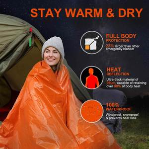 Couverture de survie thermique orange en Mylar pour camping, entièrement imperméable, emballage individuel 130x210cm - Product Image 4
