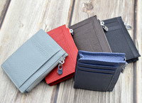 Dompet kulit harga pabrik Slot koin ramping tempat kartu RFID anti-maling ritsleting