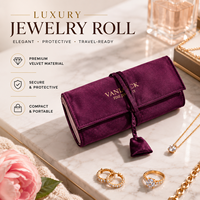 Organisateur de voyage en velours de luxe pour bijoux avec poches zippées, porte-colliers, logo personnalisé, rangement de bijoux et emballage cadeau