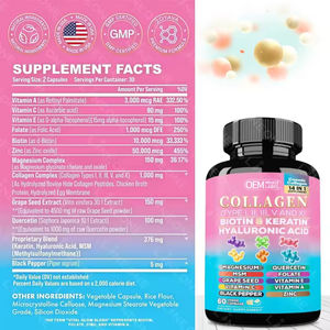 Kapsul Kolagen OEM/ODM 14-in-1 Alami Tipe I, II, III, V dan <span class=keywords><strong>X</strong></span> Pemutih Kulit dengan Biotin & Keratin Dengan Asam Hialuronat - Product Image 3