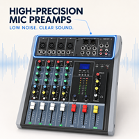 Mélangeur audio 4 canaux ET-40SUSB, 3 entrées mono, 1 entrée stéréo, Bluetooth, USB, MP3, égaliseur 3 bandes, alimentation fantôme 48V pour l'enregistrement et le streaming en direct