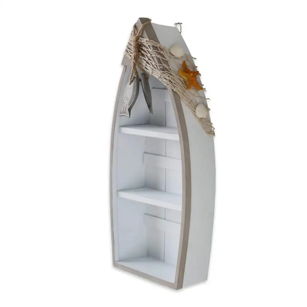 New Products Beach Theme Display Boat Shelf Decor With Small Fish Star Fish Sea Shell