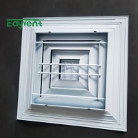 Diffuseur de plafond carré en alliage d'aluminium, 4 voies réglables, angle de lame de 45°, design moderne, grille d'aération CVC anti-condensation pour