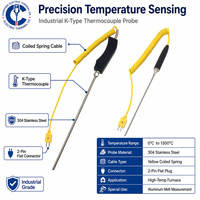 Sensor Suhu Tipe K, Termokopel Berinsulasi Mineral Fleksibel, Probe Baja Tahan Karat dengan Konektor Jantan