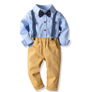 Compre Directamente de Fábrica en China: Conjunto de Ropa para Niños, Camiseta de Algodón con Rayas Verticales y Pantalones con Tirantes - Product Image 1