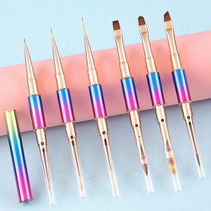 Juego de Pinceles de Uñas 2 en 1 con Doble Punta de Metal Degradado, Pincel de Nail Art Francés de Nylon Sintético para Gel Ombre, Herramienta de Manicura con Logotipo Personalizado - Product Image 1