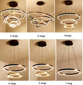 Luz colgante de techo de cristal gris humo moderna decorativa LED anillo grande hecho a medida con anillos de cristal de alumbre - Product Image 5