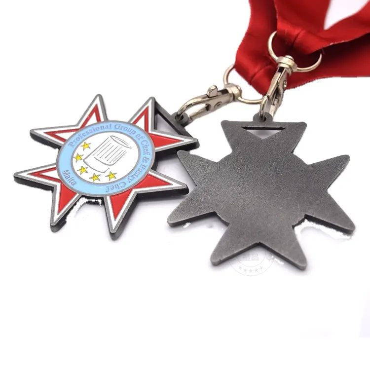 Échantillon gratuit Médaille chinoise nickelée antique Groupe professionnel de chef pâtissier Malte Médaille souvenir avec ruban