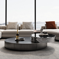 Table basse ovale rotative en verre trempé au design créatif pour salon moderne, ensemble de tables multifonctionnelles en acier inoxydable